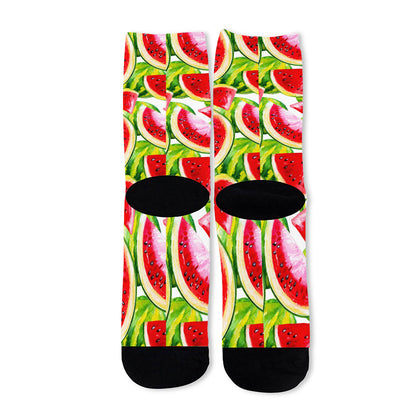 Watercolor Watermelon Pattern Print Long Socks