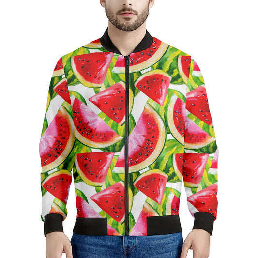 Watercolor Watermelon Pattern Print Men's Bomber Jacket