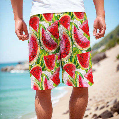 Watercolor Watermelon Pattern Print Men's Cargo Shorts