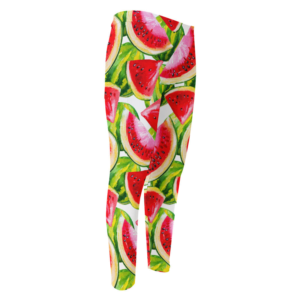 Watercolor Watermelon Pattern Print Men's Compression Pants