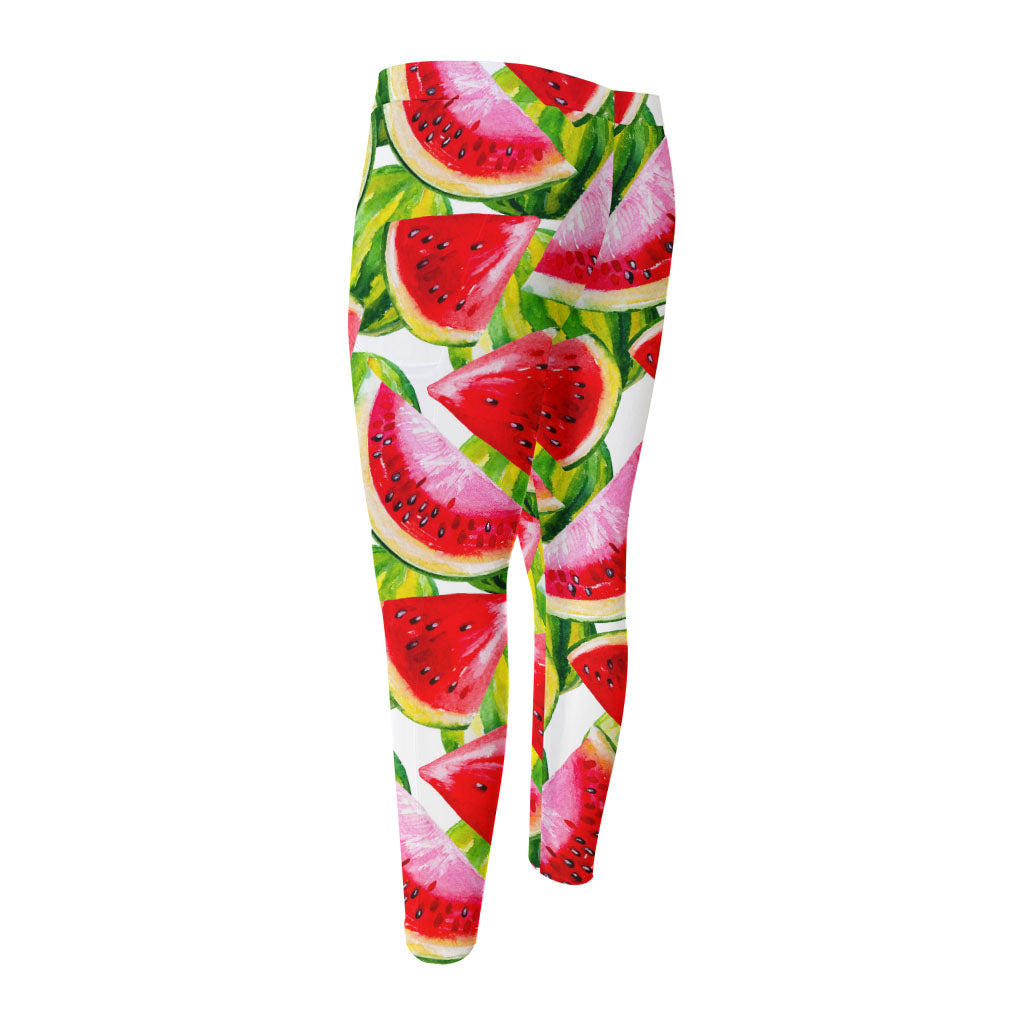 Watercolor Watermelon Pattern Print Men's Compression Pants
