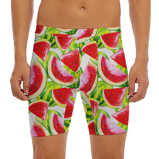 Watercolor Watermelon Pattern Print Men's Long Boxer Briefs