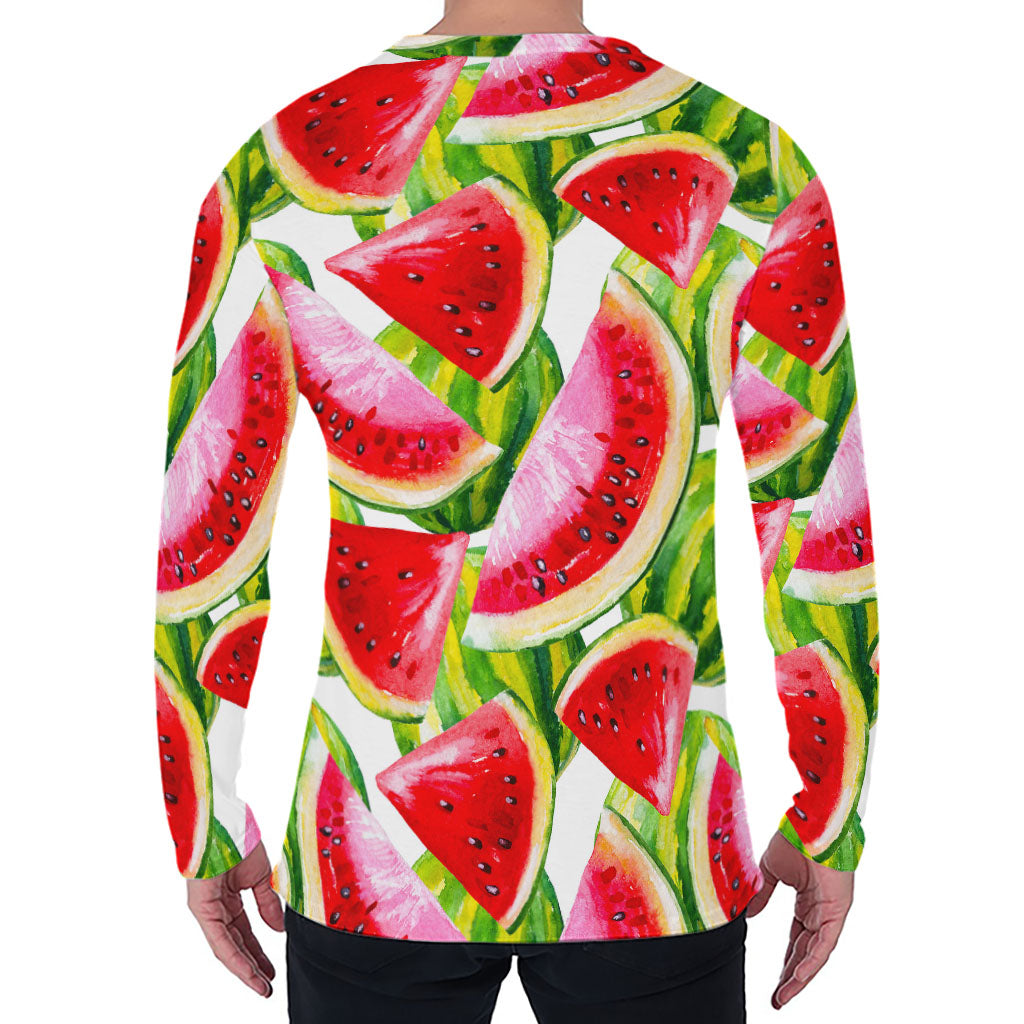 Watercolor Watermelon Pattern Print Men's Long Sleeve T-Shirt