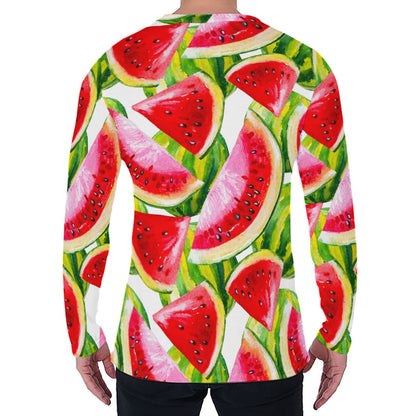 Watercolor Watermelon Pattern Print Men's Long Sleeve T-Shirt