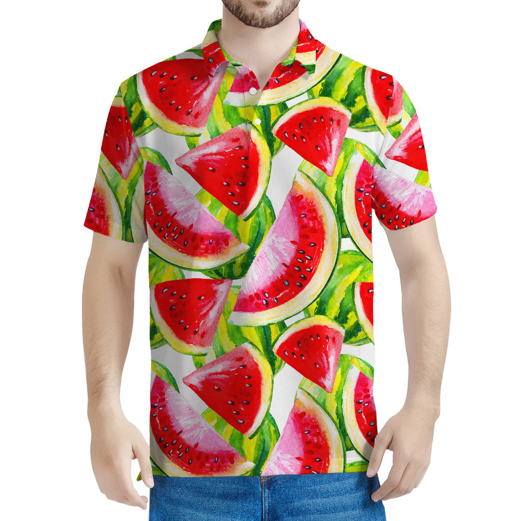 Watercolor Watermelon Pattern Print Men's Polo Shirt
