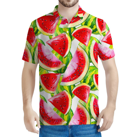 Watercolor Watermelon Pattern Print Men's Polo Shirt