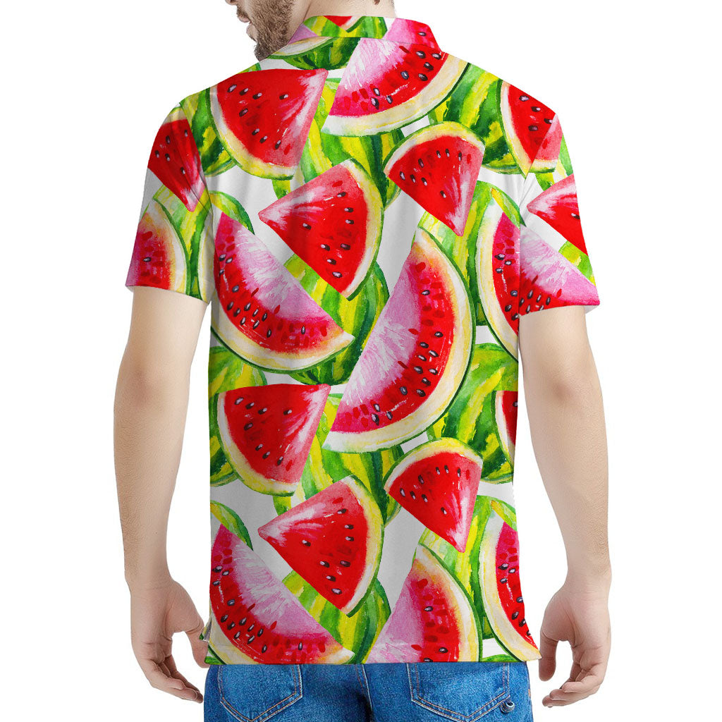 Watercolor Watermelon Pattern Print Men's Polo Shirt