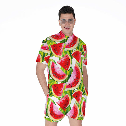 Watercolor Watermelon Pattern Print Men's Rompers