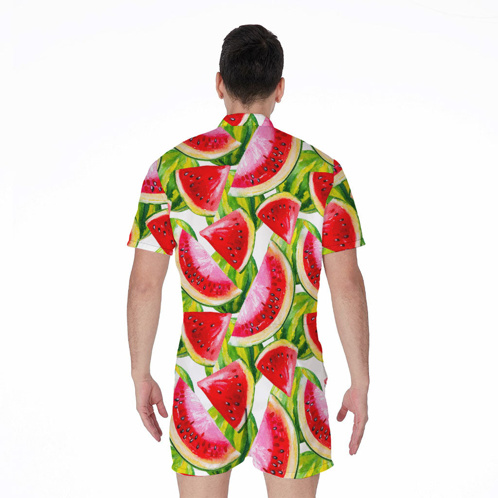 Watercolor Watermelon Pattern Print Men's Rompers