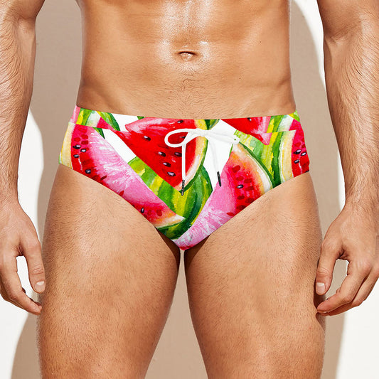 Watercolor Watermelon Pattern Print Men's Swim Briefs