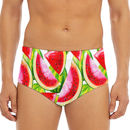 Watercolor Watermelon Pattern Print Men's Triangle Swim Briefs