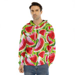 Watercolor Watermelon Pattern Print Men's Velvet Pullover Hoodie