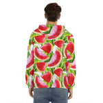 Watercolor Watermelon Pattern Print Men's Velvet Pullover Hoodie