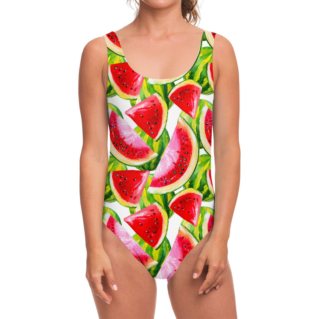 Watercolor Watermelon Pattern Print One Piece Swimsuit