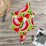 Watercolor Watermelon Pattern Print One Shoulder Bodysuit