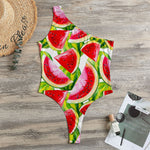 Watercolor Watermelon Pattern Print One Shoulder Bodysuit