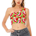 Watercolor Watermelon Pattern Print One Shoulder Crop Top
