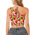 Watercolor Watermelon Pattern Print One Shoulder Crop Top