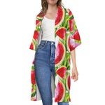 Watercolor Watermelon Pattern Print Open Front Beach Cover Up