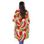 Watercolor Watermelon Pattern Print Open Front Beach Cover Up