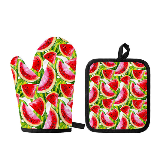 Watercolor Watermelon Pattern Print Oven Mitt And Pot Holder Set