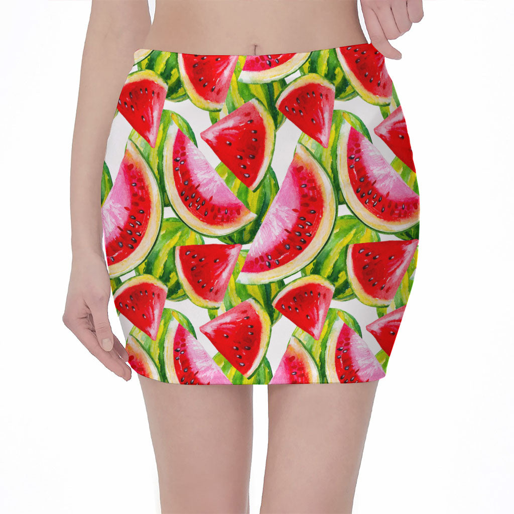 Watercolor Watermelon Pattern Print Pencil Mini Skirt