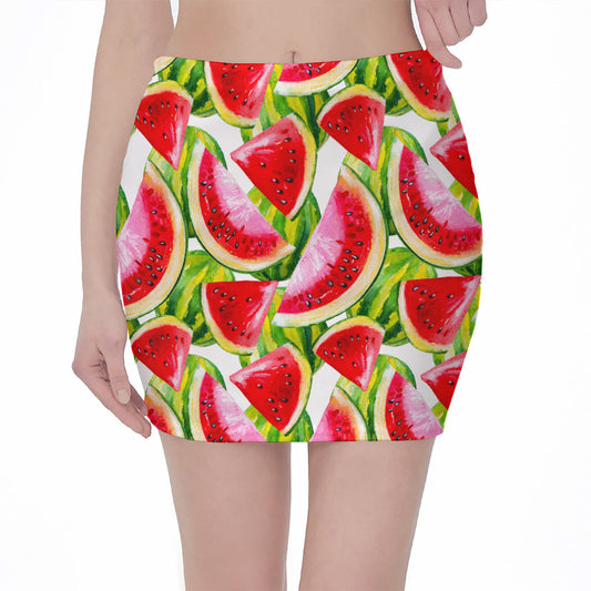 Watercolor Watermelon Pattern Print Pencil Mini Skirt