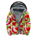 Watercolor Watermelon Pattern Print Sherpa Lined Zip Up Hoodie