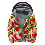Watercolor Watermelon Pattern Print Sherpa Lined Zip Up Hoodie