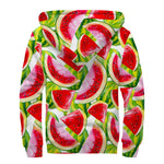 Watercolor Watermelon Pattern Print Sherpa Lined Zip Up Hoodie
