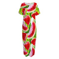 Watercolor Watermelon Pattern Print Short Sleeve Long Nightdress