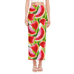Watercolor Watermelon Pattern Print Side Slit Maxi Skirt
