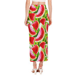 Watercolor Watermelon Pattern Print Side Slit Maxi Skirt
