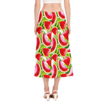 Watercolor Watermelon Pattern Print Side Slit Midi Skirt