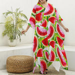 Watercolor Watermelon Pattern Print Silk V-Neck Kaftan Dress