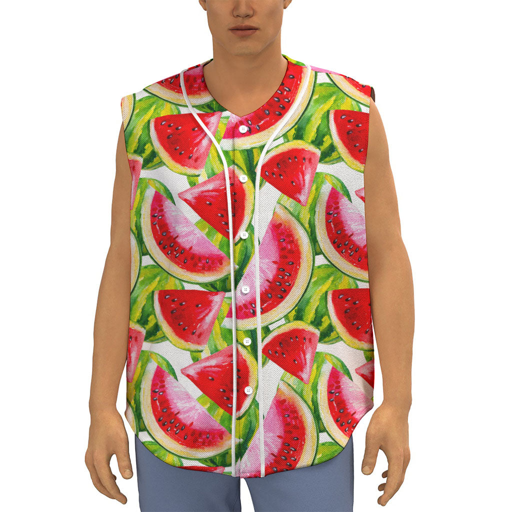 Watercolor Watermelon Pattern Print Sleeveless Baseball Jersey
