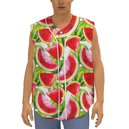 Watercolor Watermelon Pattern Print Sleeveless Baseball Jersey
