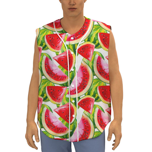Watercolor Watermelon Pattern Print Sleeveless Baseball Jersey