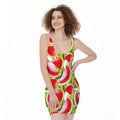 Watercolor Watermelon Pattern Print Sleeveless Bodycon Dress