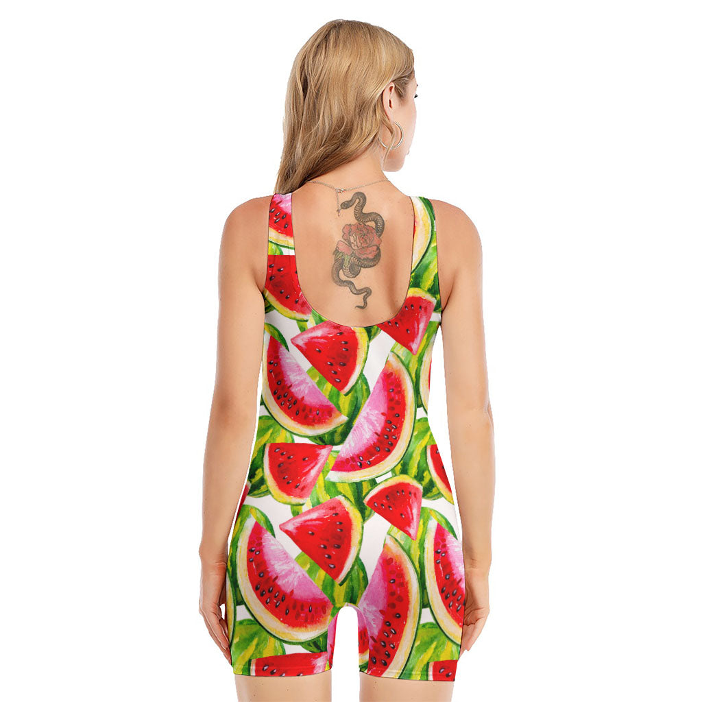 Watercolor Watermelon Pattern Print Sleeveless One Piece Swimsuit