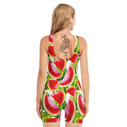 Watercolor Watermelon Pattern Print Sleeveless One Piece Swimsuit