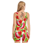 Watercolor Watermelon Pattern Print Sleeveless One Piece Swimsuit