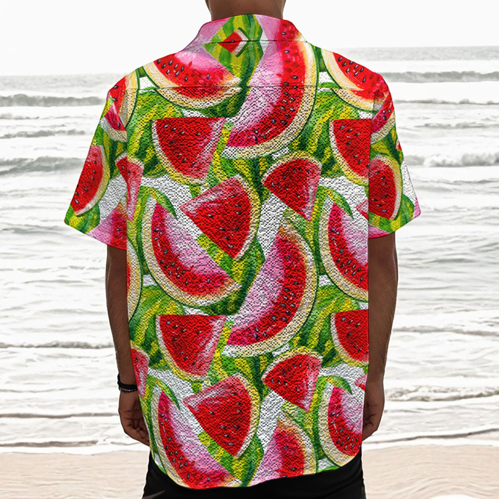 Watercolor Watermelon Pattern Print Textured Short Sleeve Shirt