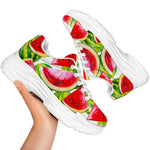 Watercolor Watermelon Pattern Print White Chunky Shoes