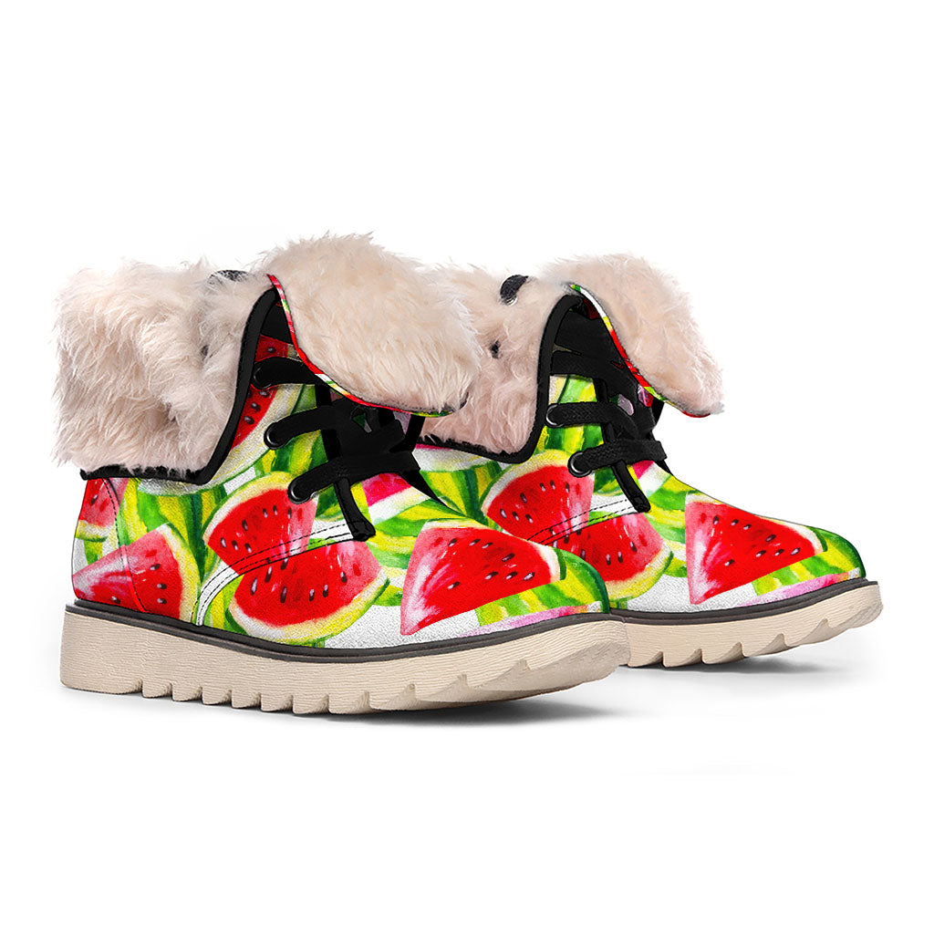 Watercolor Watermelon Pattern Print Winter Boots