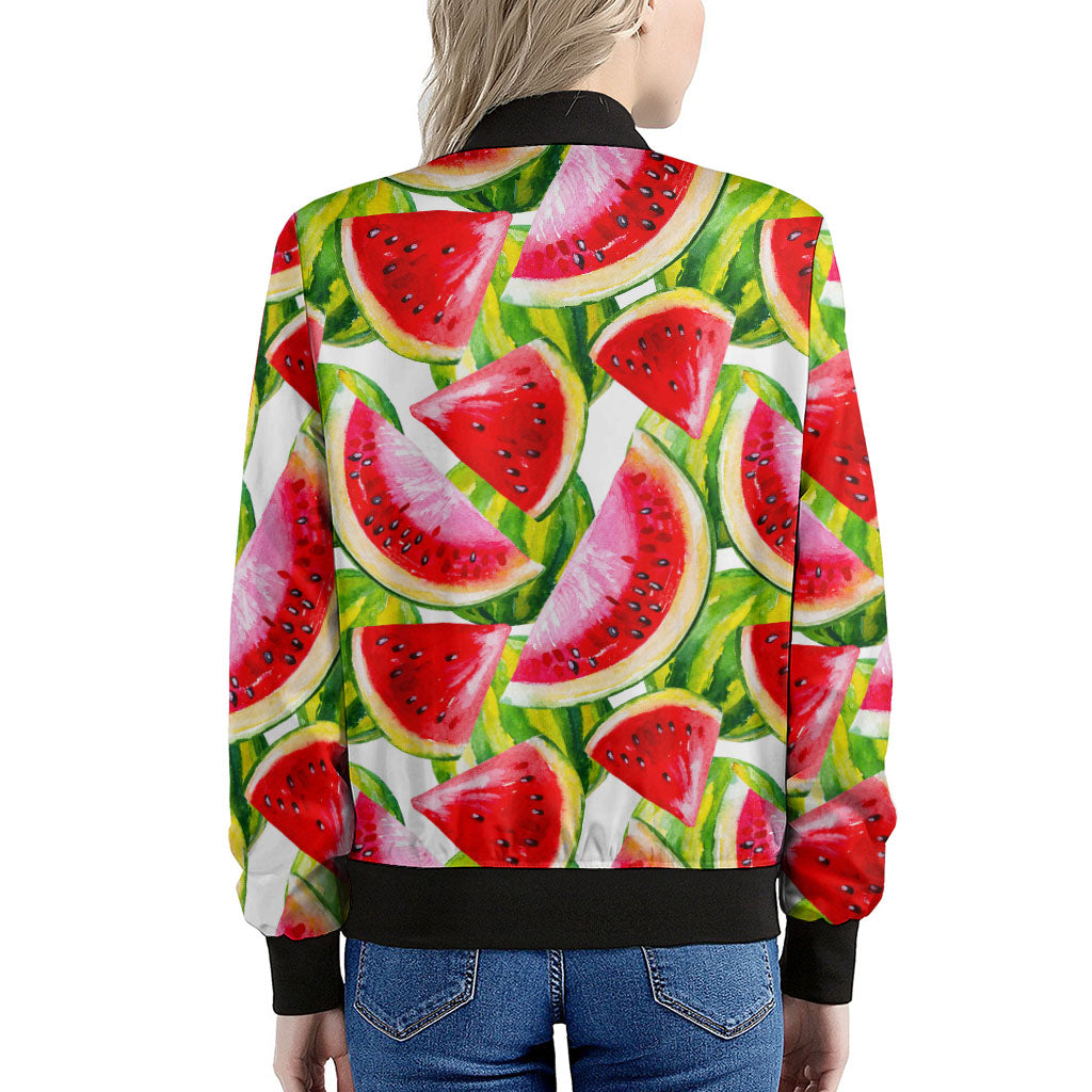 Watercolor Watermelon Pattern Print Women's Bomber Jacket