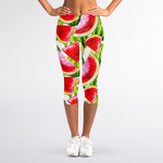 Watercolor Watermelon Pattern Print Women's Capri Leggings