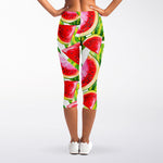Watercolor Watermelon Pattern Print Women's Capri Leggings