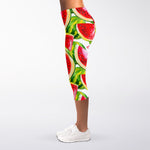Watercolor Watermelon Pattern Print Women's Capri Leggings