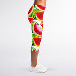 Watercolor Watermelon Pattern Print Women's Capri Leggings